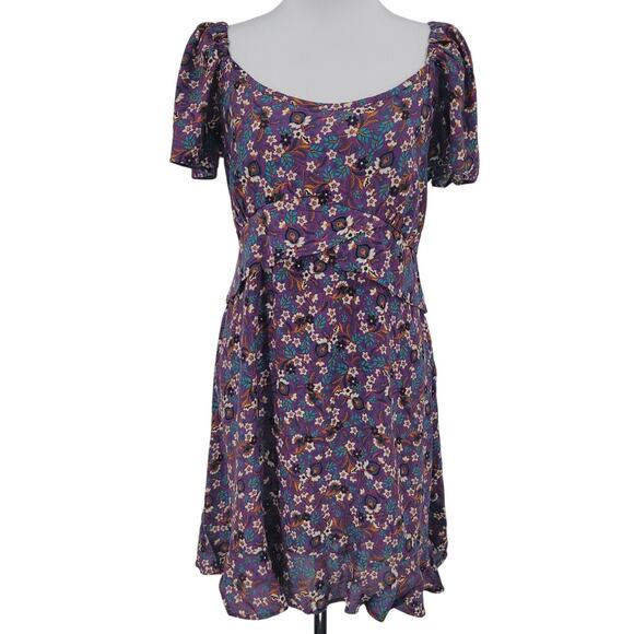 NWT Band of the Free Coraline Purple Floral Crossover Mini Dress Summer Size L - Picture 1 of 11